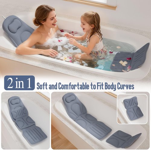 Luxury Full Body Bathtub Pillow 6D Air Mesh,Extra Long Bath Pillow for Tub Non Slip,Soft Relax Tub Pillow for Bath Head Neck Back Waist Support,Large Thick Spa Bathtub Cushion