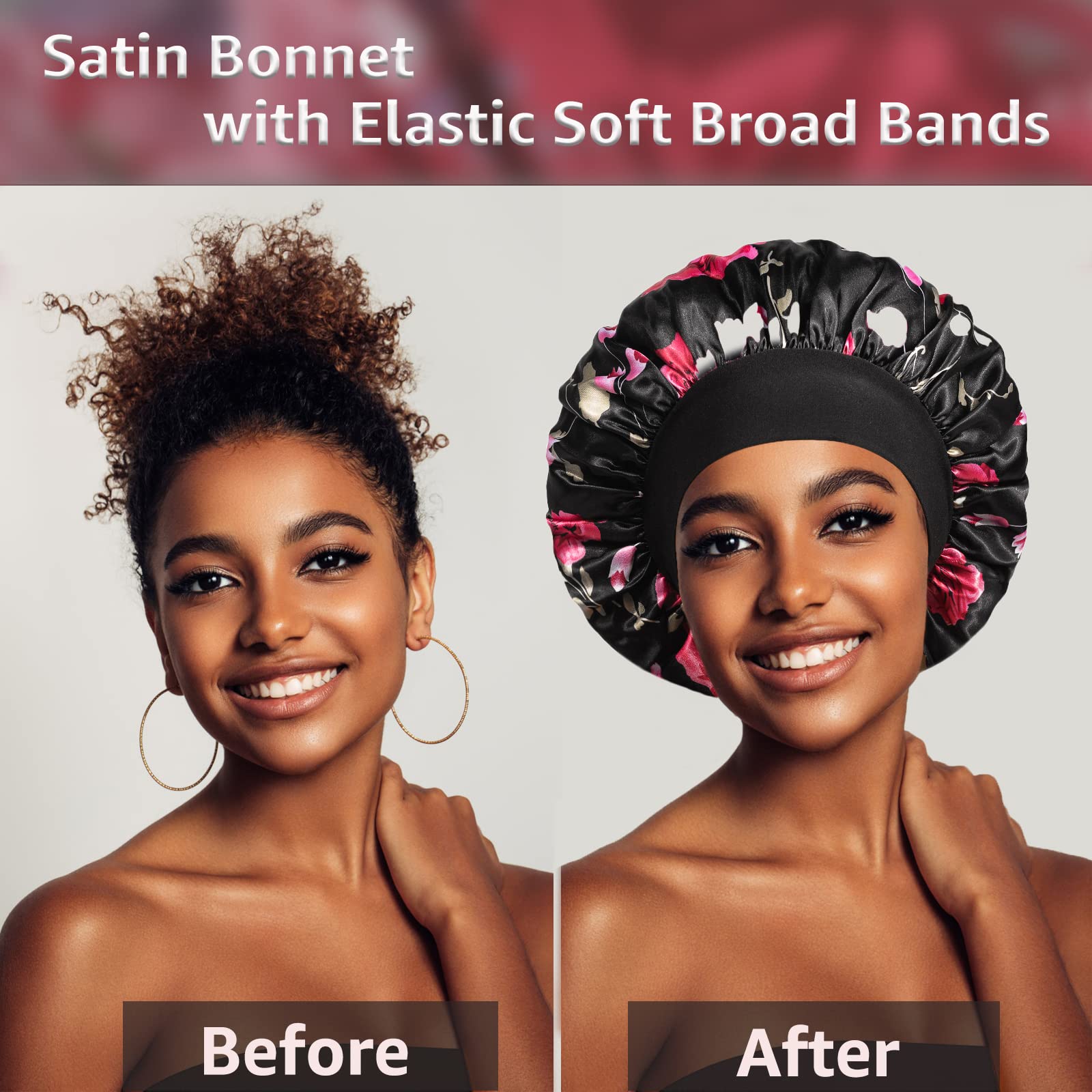 vidsel 4PCS Satin Bonnet, Bonnets for Women, Silk Hair Bonnet for Sleeping, Wide Band Sleep Cap for Curly Hair Braids