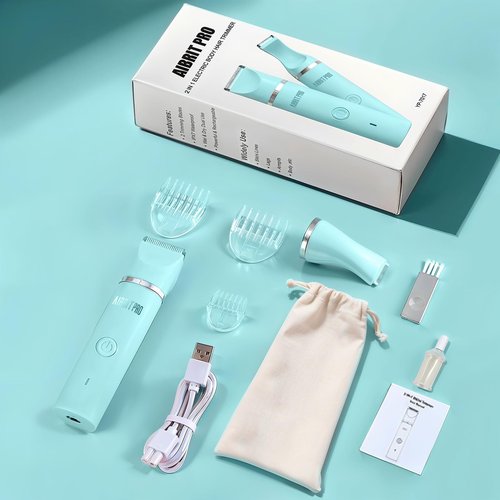 AIBRIT PRO Electric Bikini Trimmer for Women,2 in 1 Electric Shaver for Women Pubic Hair, Portable Razors for Shaving with 2 Trimmer Heads,IPX7 Waterproof (Blue)