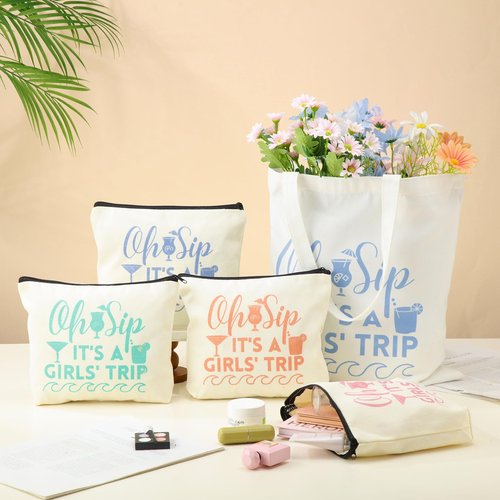 Clysee 8 Pcs Women's Trip Bags Girls Weekend Gifts 4 Makeup Bag Girls Trip Gifts 4 Weekend Tote Bag Travel Favors for Women Summer Cosmetic Zipper Pouch Wedding Birthday Bachelorette Party