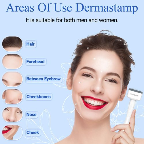 Derma Stamp - ANSIOVON Microneedling Stamp for Hair Face Scalp Beard - Microneedle Dermastamp at Home - Micro Needling Stamp for Women and Men