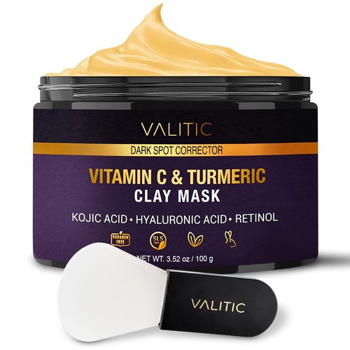 VALITIC Vitamin C & Turmeric Clay Mask - Dark Spot Corrector with Kojic Acid & Retinol - 100g Skin Care Essential