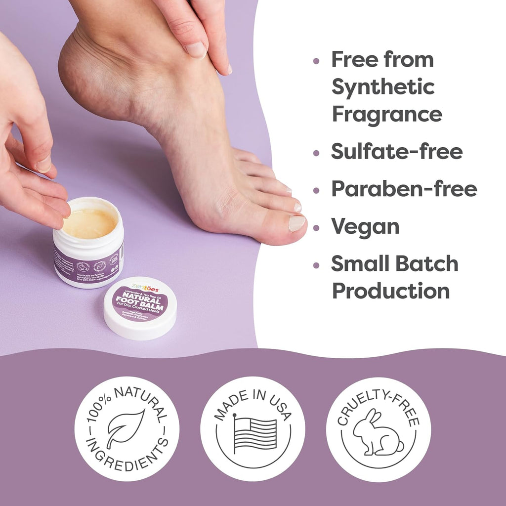 ZenToes Natural Foot Balm - Hydrating Cream for Dry, Cracked Heels & Feet | Enriched with Coconut & Tea Tree Oils | 2oz
