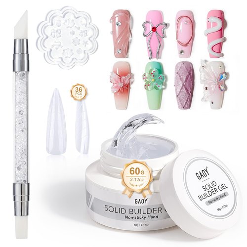GAOY 60g Solid Builder Gel for Nails, Non-Sticky Hand 3D Sculpting Hard Gel for Art Carving Modeling and Extension, Clear
