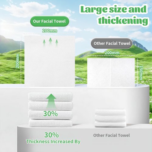 Disposable Face Towel, 200 Count Biodegradable Face Towels, for Washing Soft Cotton Dry Wipes Facial Cloths Towelettes for Washing and Drying, Facial Tissue for Cleansing