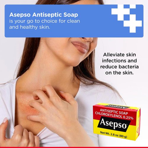 Asepso Antibacterial Original Bar Soap – 4 Pack 80g/2.8 oz Each, Gentle Cleansing for Healthy Skin, Fight Skin and Heat Rash