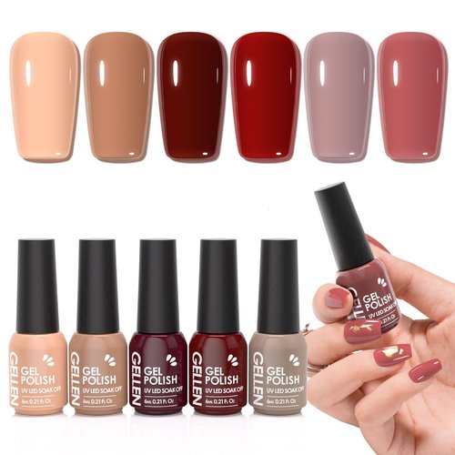 GELLEN Gel Nail Polish Red Brown Nude, Neutral Earth Tones Gel Polish For Finger Toe Nails Home Salon, Cure with UV Light, Glossy, No Wipe, Soak Off, Full Coverage, Non-toxic, Self-leveling