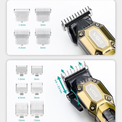 VGR Professional Hair Clippers for Men, Cordless Barber Clippers and Trimmers Set, Mens Hair Cutting Kit with 10 Guide Combs, USB Rechargeable Haircut Machine for Family, LED Display, Black