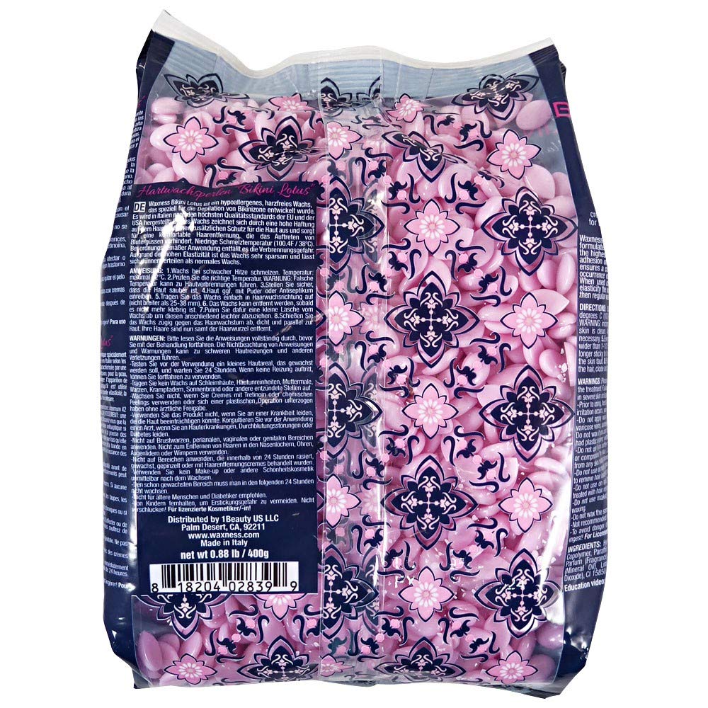 Waxness Bikini Lotus Hard Wax Beads 0.8 lb (400 g) – Rosin-Free Stripless Wax for Bikini and Sensitive Areas, Professional Use – Made in Italy