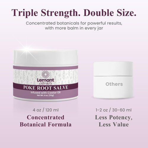Lemant Organic Poke Root and Castor Oil Salve (4 oz) - Herbal Poke Root Salve infused with Castor Oil, Calendula, Plantain, Red Clover, Boswellia, Shea Butter, and Lavender