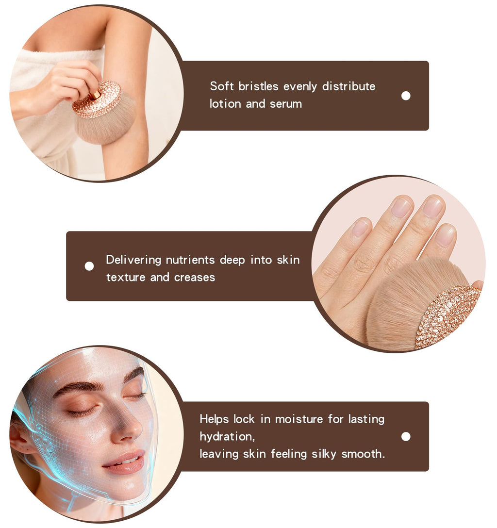 Yivaiks Self Tanner Brush Bling Tanning Brush Rhinestones 74mm Wide-Headed Large Body Makeup Brushes for Flawless Leg Makeup （Round Gold Rhinestone）