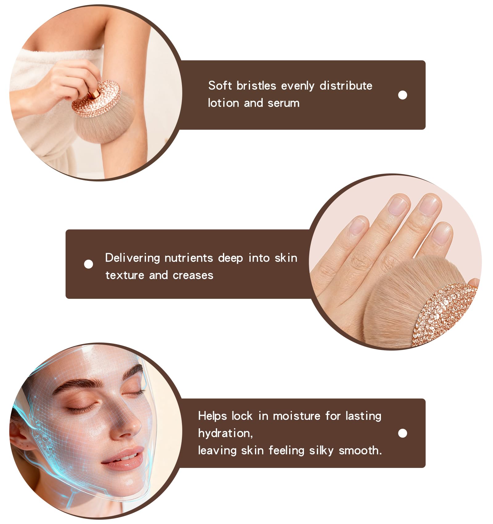 Yivaiks Self Tanner Brush Bling Tanning Brush Rhinestones 74mm Wide-Headed Large Body Makeup Brushes for Flawless Leg Makeup （Round Gold Rhinestone）