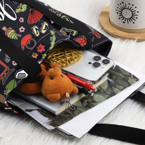 LEVLO Japan Travel Pouch Bag - Japan Theme Zipper Pouch Bag for Japanese Trip Gift (Black)