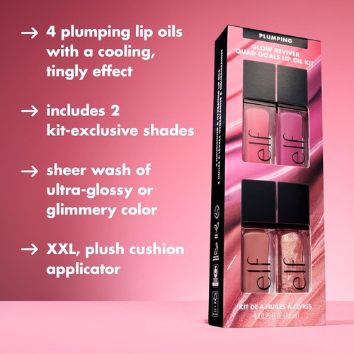 e.l.f. Glow Reviver Plumping Lip Oil Kit - Nourishing Tinted Oils for High-Shine Finish | 4 Shades, Vegan & Cruelty-Free