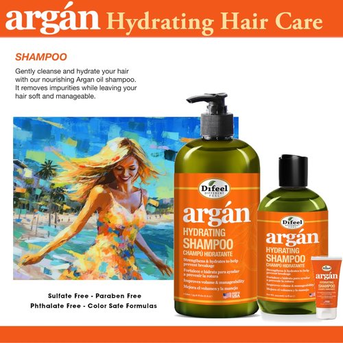 Difeel Argan Hydrating Shampoo - Natural Sulfate-Free Argan Oil Formula | 33.8 oz for Healthy Hair