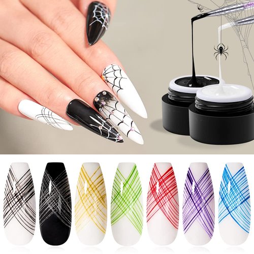 MEET ACROSS 12 Colors Spider Gel for Nail Art With Liner Brush, Soak off UV LED Elastic Drawing Gel, Nail Art Design Paint