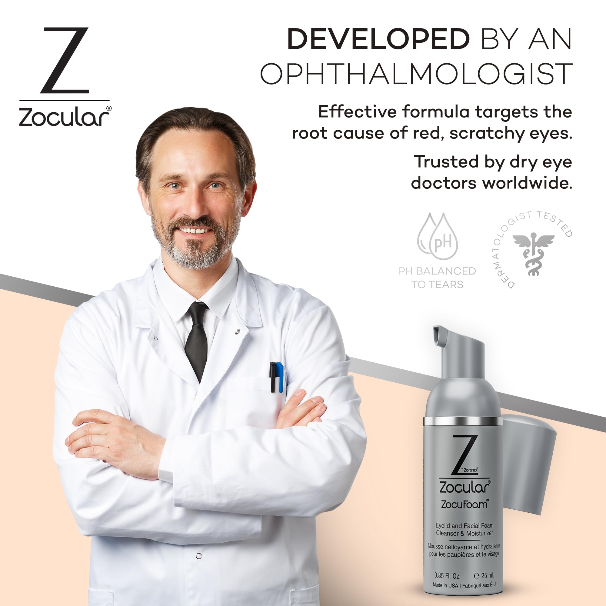 Zocular ZocuFoam Foaming Eyelid Cleanser – Gentle pH-Balanced Cleansing Foam – 25 mL
