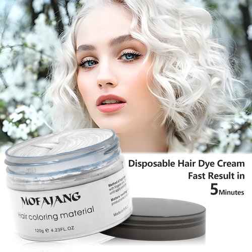 Skiennix White Hair Color Wax Pomade - 4.23 oz Natural Hair Styling Clay for Cosplay & Parties
