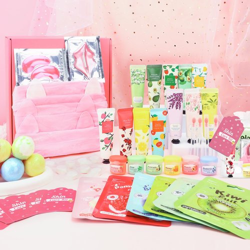 132 PCS Spa Party Supplies, Spa Party Favors Include Face Masks Skincare, Hand Cream, Lip Balm, Under Eye Patches, Lip Mask and Foot Bath Bombs, Spa Birthday Sleepover Party Supplies