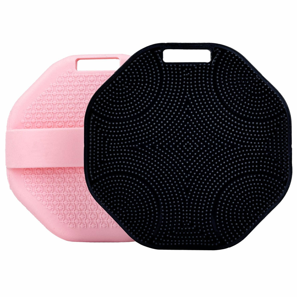 YEADMAL Silicone Body Scrubber 2-Pack, Shower Scrubber with Soft Bristles, Non-Slip Scrubbies for Body, Body Scrubber Exfoliator for Men and Women,Gentle Exfoliating and Lather Well (Black+Pink)