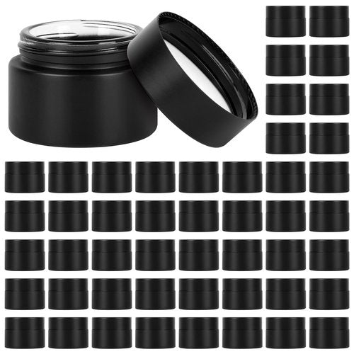 0.5 oz Glass Jars with Lids, Small Empty Cosmetic Jars with Inner Liners, Frosted Finish Sample Containers for Lip Balm, Ointments, Salves, Creams, Candle Making (48 Pack, Black Frosted)