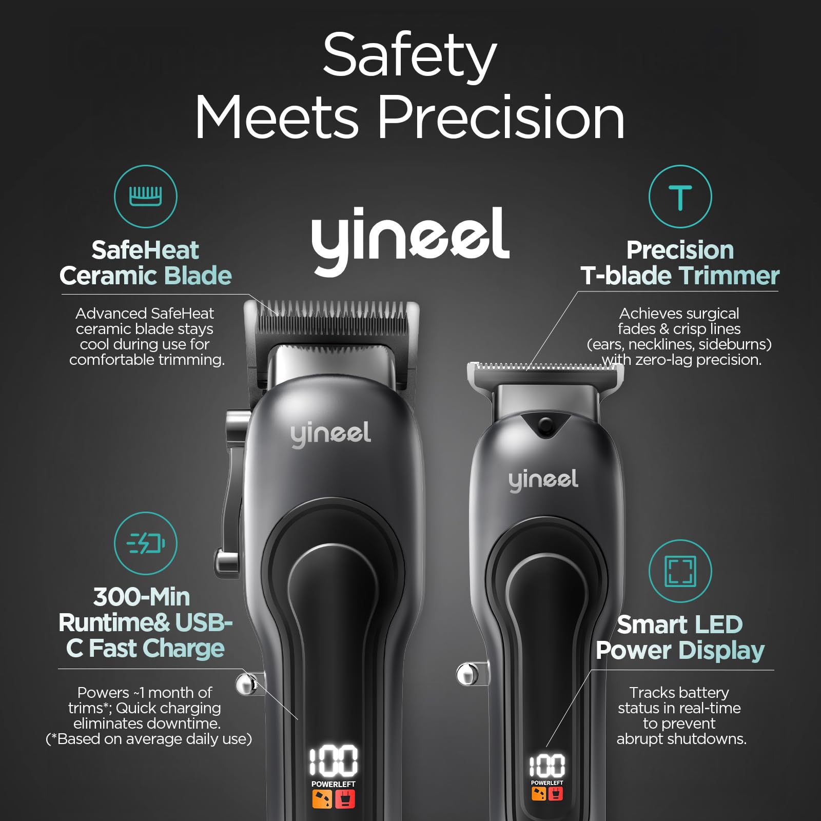 Yineel Hair Clippers for Men, Professional Cordless Clippers & Trimmer Set, Super Quiet, Clippers for Hair Cutting Kit with LED Display, Gift for Men Women Barber Kid