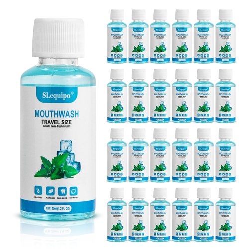 SLequipo 50 pcs Travel Size Mouthwash Bulk Mini Mouthwash, Fresh Mint Portable Mouthwash Individual 1.2oz/35ml Mouthwash Bottles for Travel Toiletry Kits