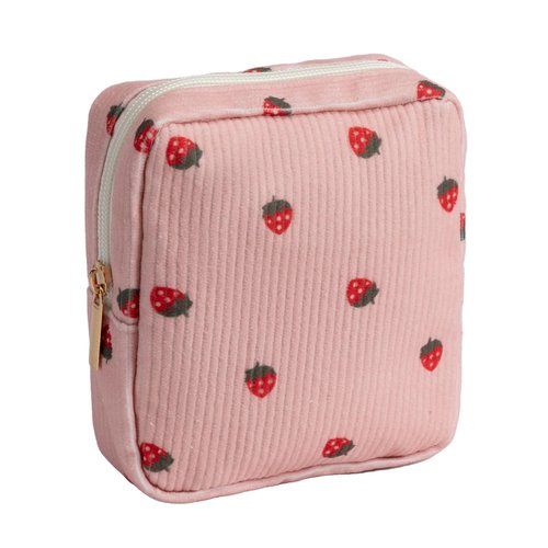 OZAOZ Makeup Bag for Purse Small Cosmetics Bag Corduroy Cute Cosmetic Pouch for Women (2PC Pink strawberry)
