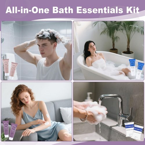 Travel Size Toiletries Set Bulk, Individually Wrapped 1 oz Mini Body Lotion Shampoo & Conditioner Body Wash 0.88 oz Bars Soap Toiletry Kit Guest Amenities for Hotel/Shelter/Homeless/Charity (120 Pack)