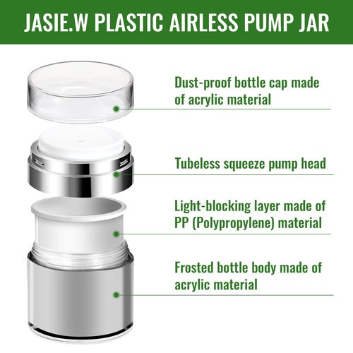 Jaisie.W Airless Pump Jar 1.7oz 2Pack, 50ml Airless Bottles, Acrylic Moisturizer Pump for Thick Cream