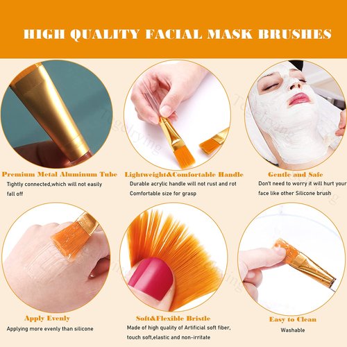 Tegelrying Facial Mask Brush,6 Pieces Soft Face Brushes Mud Mask Applicator Clear Handle for Applying Sleeping Mask,DIY Clay Mask,Body Lotion,Eye Peel Women Girls Makeup Tools,Gold and White
