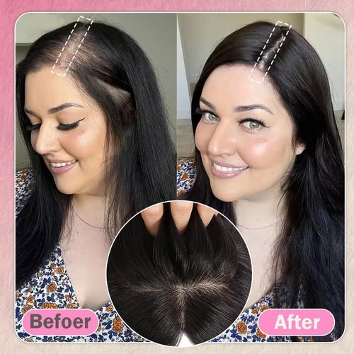 Hair Toppers for Women Real Human Hair 12 Inch 360° Cover Remy Human Hair Topper for Women with Thinning Realistic Scalp Clip in Pieces Straight Hair (Highlight Brown Mixed Blonde, Side Bangs)