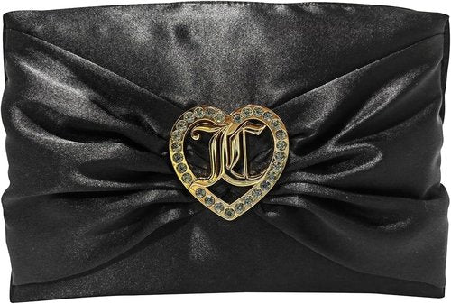 Juicy Couture Black Makeup Bag - Stylish Cosmetics Organizer with Satin Bow & Rhinestone Heart