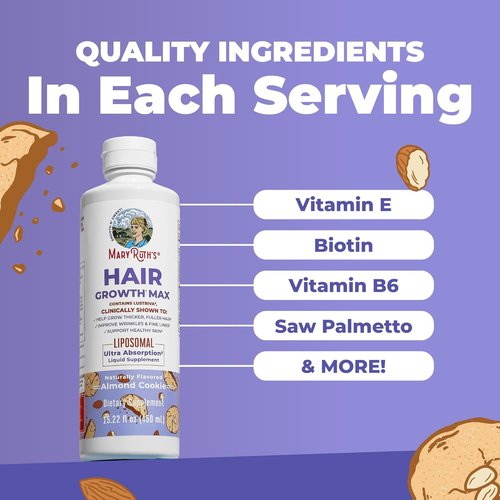 MaryRuth Organics Hair Growth MAX Liposomal | Biotin 10000mcg & Pumpkin Seed Oil | Thicker Hair & Skin Care | 15.22 Fl Oz