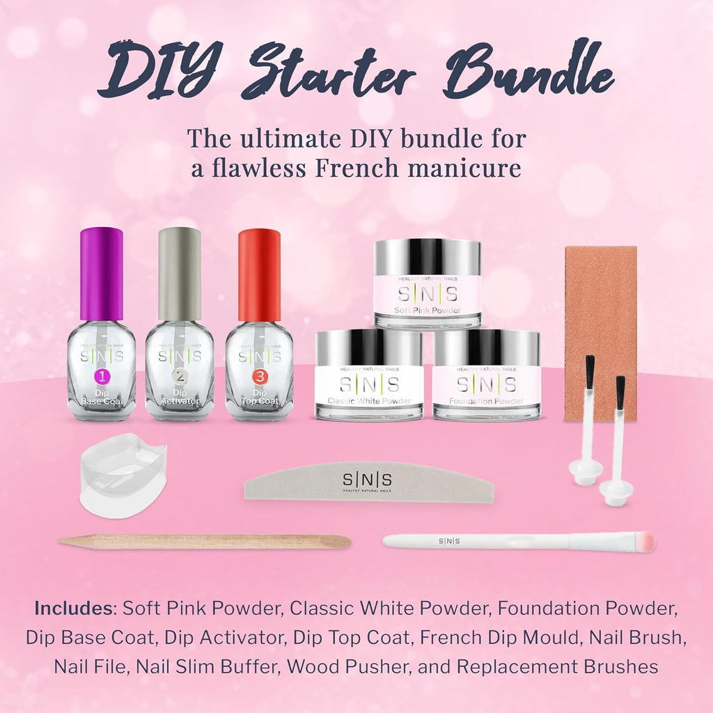 SNS Nail Dip Powder Starter Kit - Hot Pink & Red | Includes Base Coat, Activator, Brush & More