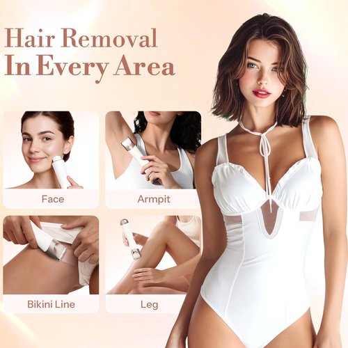 Bikini Trimmer for Women, 2 in 1 Electric Shaver for Women, Pubic Hair Trimmer Waterproof IPX7 with LED, Bikini Razor for Leg Arm Underarm Bikini Area, Pull Bows Gift Box for Friends - Shell White