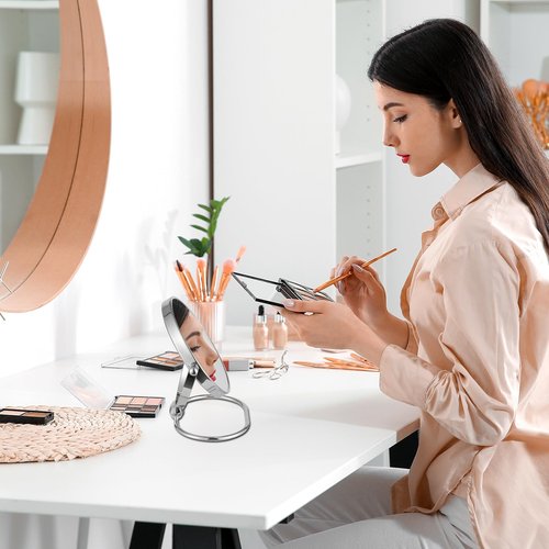 AumVum Travel Makeup Mirror, 6" Portable Folding Double-Sided Vanity Mirror, 10X Magnification, Handheld & Wall Hanging, Magnifying Shaving Mirror for Bathroom and Desktop Use, No Light