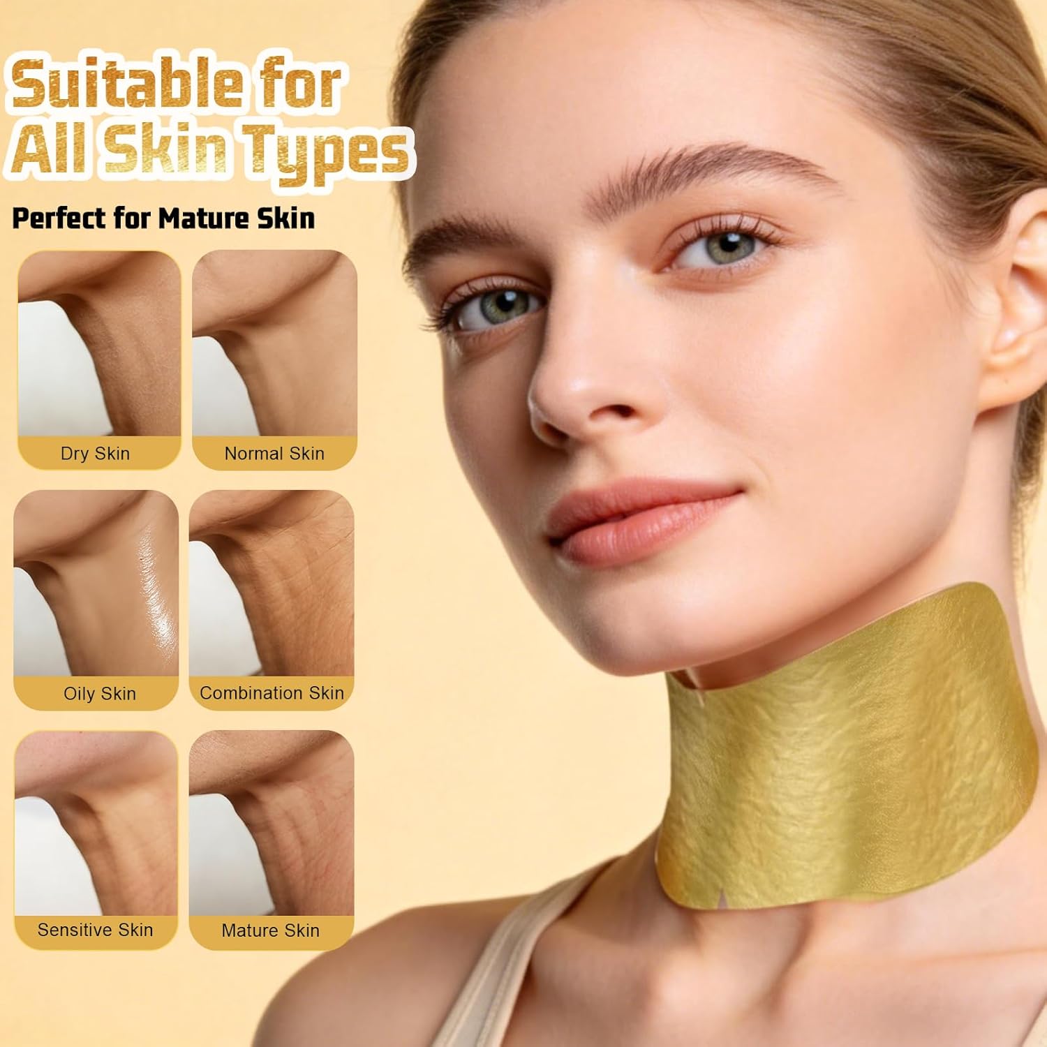 Z:SEA Collagen Cream Neck Mask & 98% Real Gold Serum Set - 2-Step Anti-Aging Solution for Crepey Skin | Firming, Lifting, Hydrating, 5Ct
