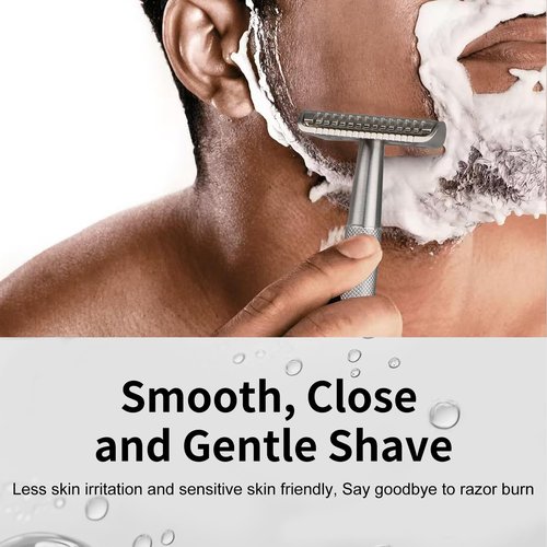 Stainless Steel Safety Razor - Single Blade Design for Men | 10 Double Edge Blades & Heavy Duty Handle