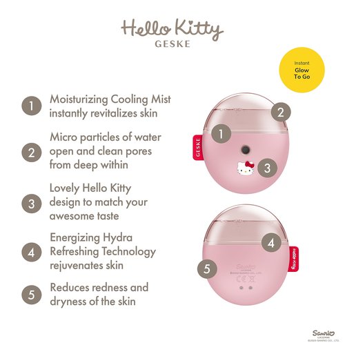 GESKE & Hello Kitty SmartAppGuided™ Facial Hydration Refresher | 4 in 1 | Water Atomizer | Moisturizing Spray Machine | Face Mister | Humidifier for Natural Glow | Reduce Redness & Dry Skin