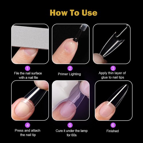 SITELENABY Long Almond Nail Tips,300PCS Soft Gel Pre-Shaped Acrylic Nail Tips X Half Cover Press On Nails, Almond Shape Nails For Nail Extension DIY
