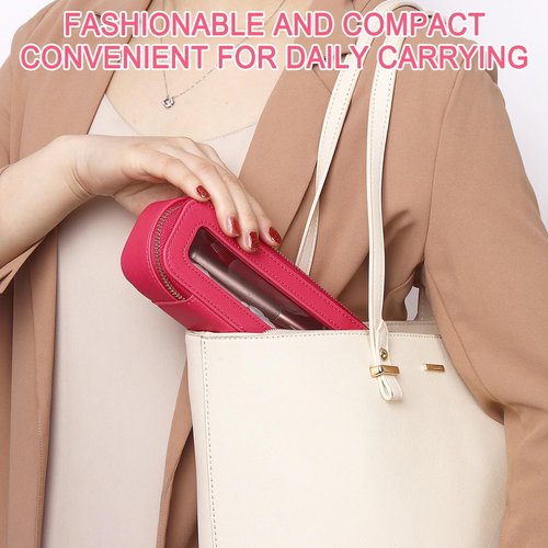 Pinkmik Makeup Brush Case Clear Travel Cosmetic & Toiletry Bag Slim Makeup Bag with Zipper Small Purse Organizer Car Essential Bag for Women (X/Fuxia, SLIM-3)