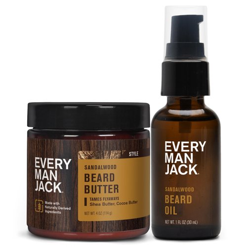 Every Man Jack Beard Oil & Beard Butter Bundle - Sandalwood Fragrance - Rejuvenates, Hydrates & Styles Dry Beards - Naturally Derived with Cocoa Butter and Shea Butter