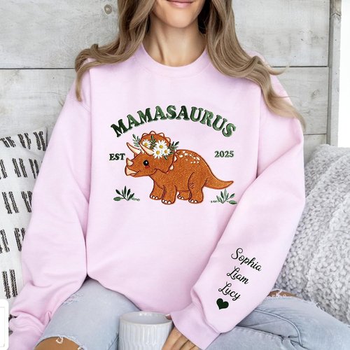 Noni Personalized Mamasaurus Sweatshirt - Custom Embroidered Kid Names | Perfect Gift for Moms & Grandmas