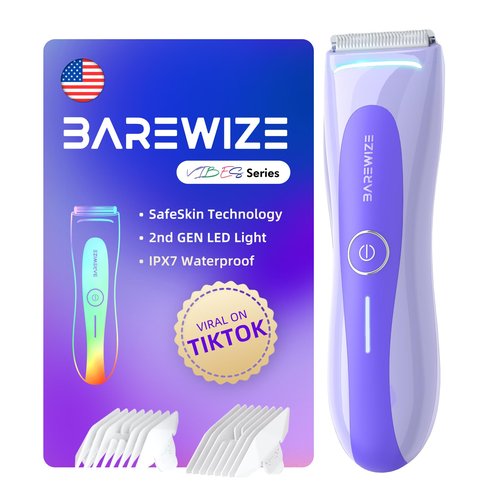 BAREWIZE Bikini Trimmer for Women, Electric Shaver for Women | LED Light, IPX7 Waterproof, USB-C Rechargeable, Ceramic Blade | Electric Razors for Women, Pubic Hair Trimmer Women (Violet Haze)