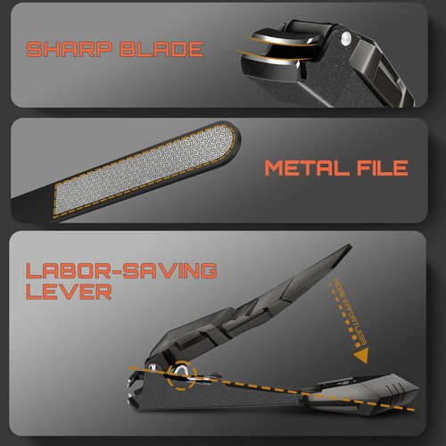 SZQHT Nail Clippers,Precise and Durable Toe Nail Clippers with Catcher and Nail File,Fingernail Clippers forThick Nails,Nail Cutter Without Mess for Men and Women(Gray)