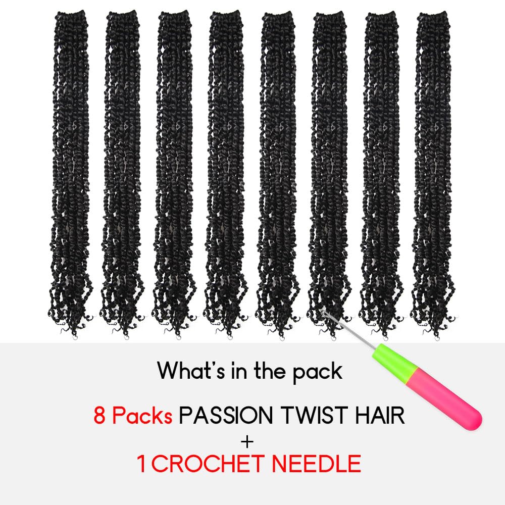 WUDAS Long Passion Twist Hair 30 Inch Pre-twisted Crochet Hair Natural Black Pre-looped Synthetic Crochet Braids (8 Packs,1B)