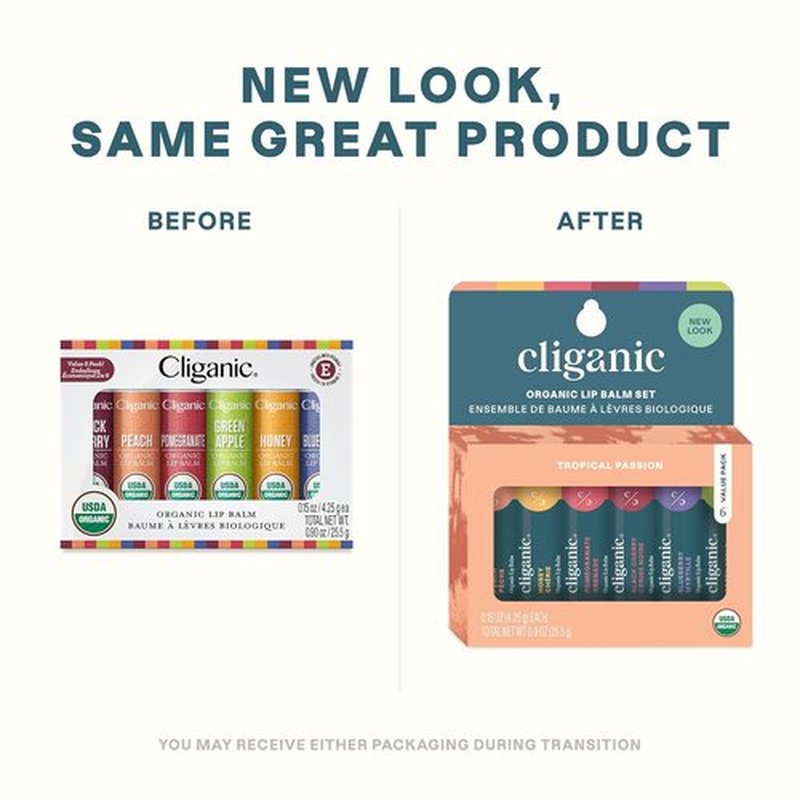 Cliganic Organic Lip Balm Set | 6 Tropical Flavors - 100% Natural Moisturizer for Dry Lips