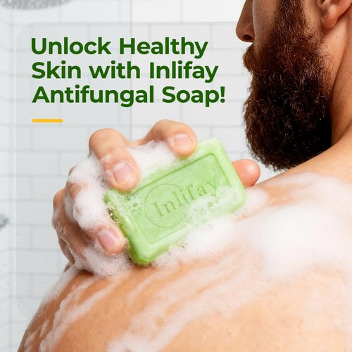 Inlifay Antifungal Soap Bar for Men: Anti Fungal Skin Soap for Athlete's Foot, Jock Itch, Ringworm - Tea Tree Fungus Soap for Active People Daily Body Cleansing