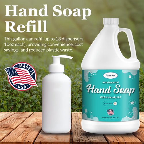 Antibacterial Liquid Gel Hand Soap - pH Balanced - Aloe Vera - White Tea Scent - Rich & Creamy Gently on Skin -Made in USA - Bulk liquid Refill Jug, 128 oz 1 gallon